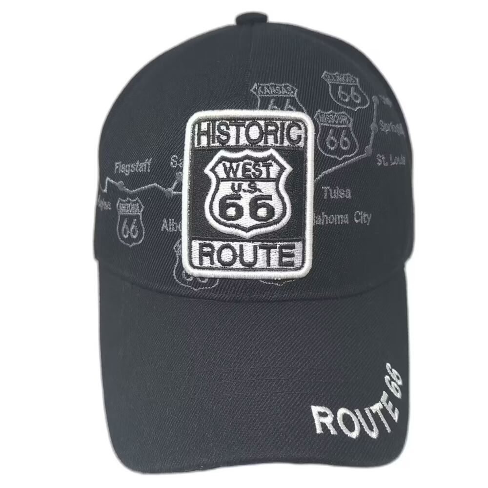 USA Headwear Route 66 Map Baseball Cap Black White Hat OS Strapback Adjustable